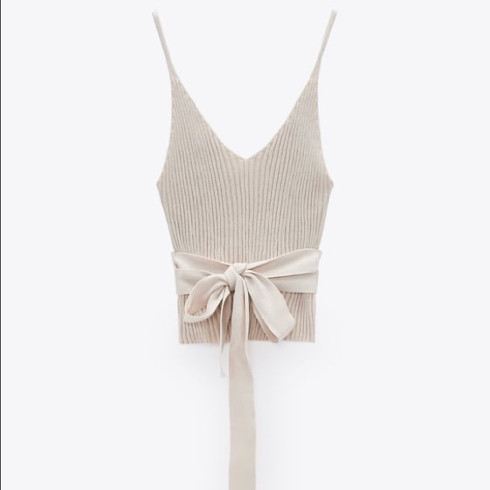 ZARA Belted top Size Small ribbed cream
